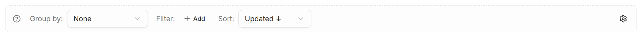 The workbench toolbar — Group by, Filter, and Sort