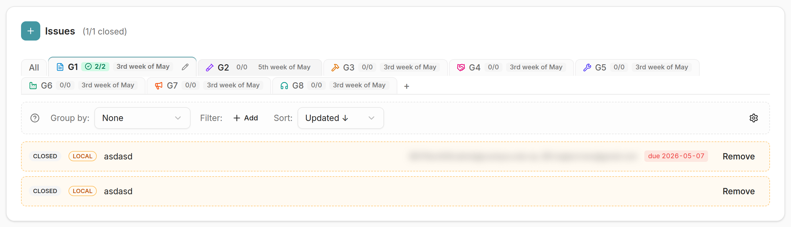 The issue workbench — saved-view tabs, the toolbar, and the issue list